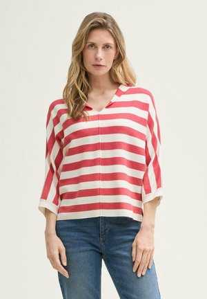 Mikina s kapucňou - red melange block stripe