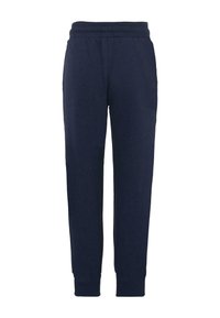 Donkerblauwe sweatpants met elastische tailleband en ribbelboorden, rechte pasvorm en zachte stof.