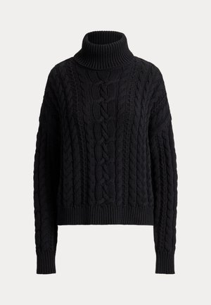 Lauren Ralph Lauren, CABLE-KNIT COTTON TURTLENECK SWEATER - Pullover - black