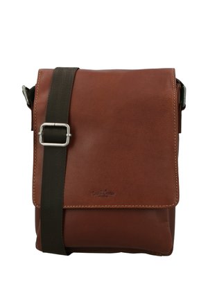 Pruun nahast ristikotike reguleeritava tumeda rihma ja hõbedase pandlaga, ristkülikukujuline klappkinnitus ning peenelt õmmeldud ääred.