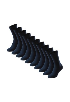 Calzini di cotone blu navy in confezione da dieci, con una texture liscia e altezza standard alla caviglia con polsini a coste.