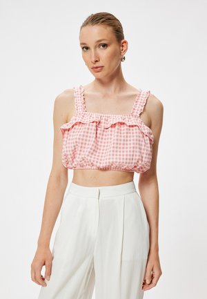 GINGHAM RUFFLE BUSTIER - Top - pink