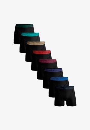 Sorte boxershorts vist i en række med farverige elastiske linninger i turkis, beige, rød, pink og blå med "MUCHACHOMALO" branding.