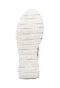 Suela de goma blanca con patrones de agarre texturizados, que presenta diseños de nubes en relieve y la marca "Wondersfly". Forma de punta redondeada.