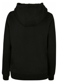 Svart hettegenser med romslig hette, myk stoff, og ribbestrikkede mansjetter ved ermene og nederkanten. Har et enkelt, minimalistisk design.