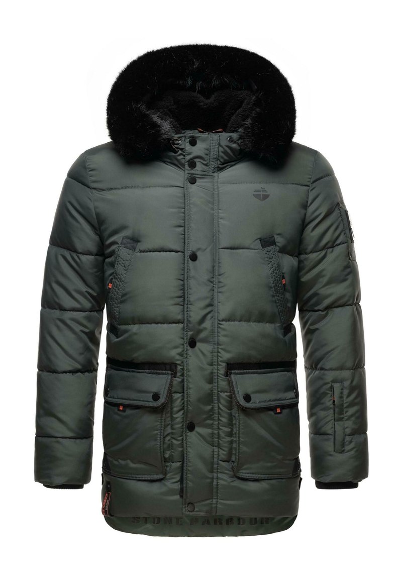 STONE HARBOUR Winterjas voor heren (S-3XL) - winddicht, met fleecevoering en gevoerde capuchon - B769, zwart, M
