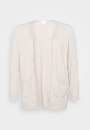Cremefarvet cardigan med åben front, lange ærmer og to frontlommer. Lavet af blødt strikket stoff med ribbede manchetter.