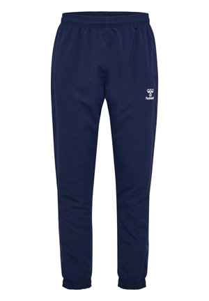 Marineblaue Jogginghose mit elastischem Bund und Bündchen, Logodetail am oberen linken Oberschenkel und glattem, leichtem Stoff.