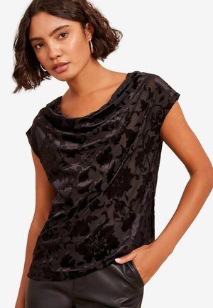 COWL NECK-REGULAR FIT - Tričko s potlačou - black
