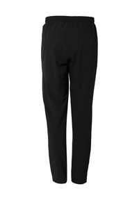 Zwarte, lichte, elastische broeken met een tapered fit. Gladde textuur met een eenvoudig ontwerp en geen zichtbare zakken of versieringen.