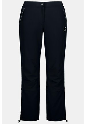 Pantaloni neri da esterno in tessuto elastico, con tasche laterali con zip e polsini regolabili con cordini per una vestibilità personalizzata.