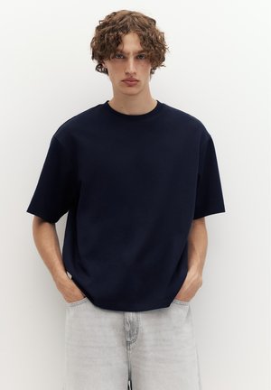 PULL&BEAR, BOXY INTERLOCK - T-SHIRT - T-Shirt basic - dark-blue denim