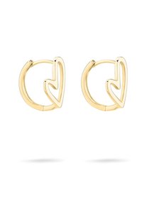 Ohrringe aus Goldton mit herzförmigem Umriss, glatter Oberfläche und Schnappverschluss. Einfaches und modernes Design mit polierter Oberfläche.