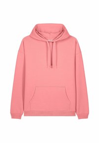 Felpa rosa con cappuccio, tasca frontale e polsini a coste. Tessuto morbido, vestibilità comoda e orlo dritto.