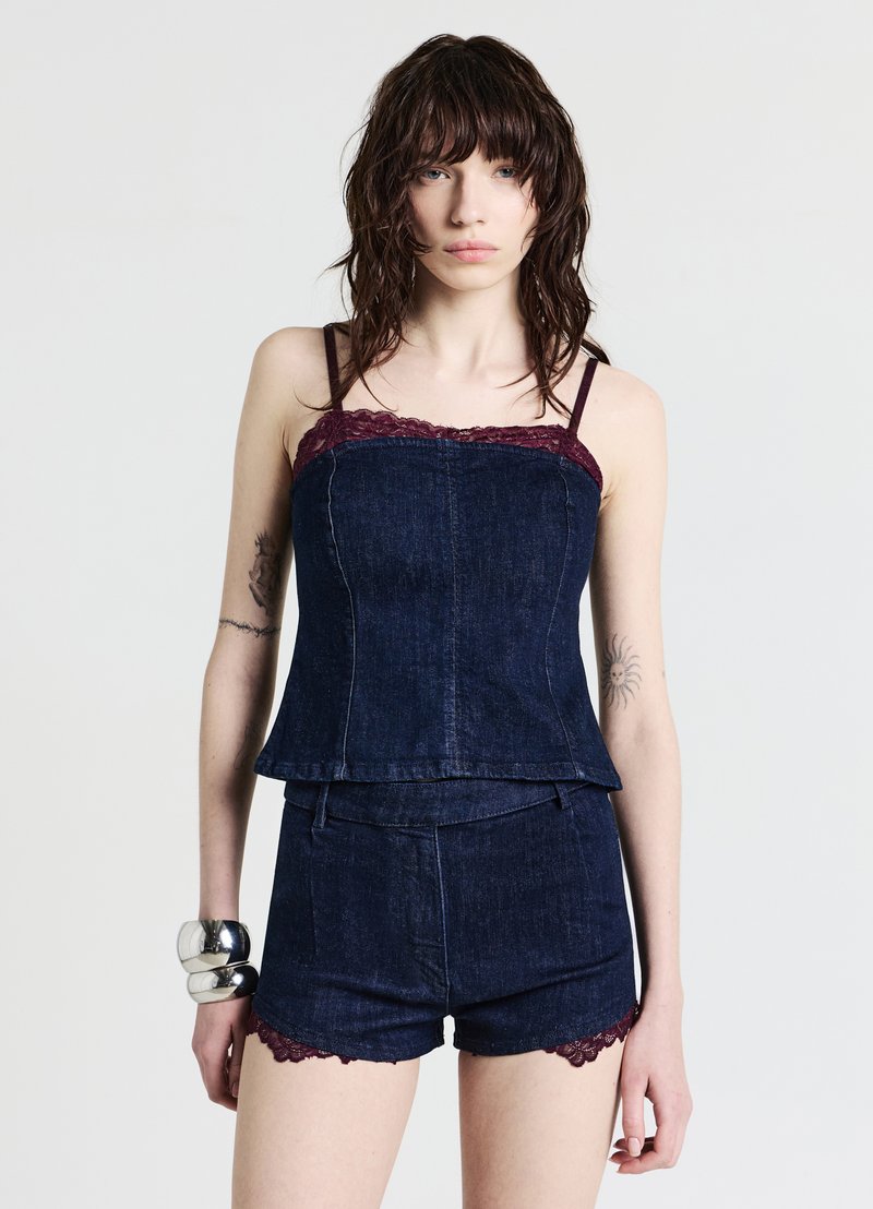 Calliope INSERTO PIZZO - Top - blu denim scuro