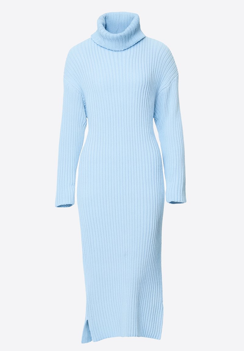 light blue turtleneck dress Miss Circle Women's Peyton One Sleeve Ruched Pencil Dress - Blue