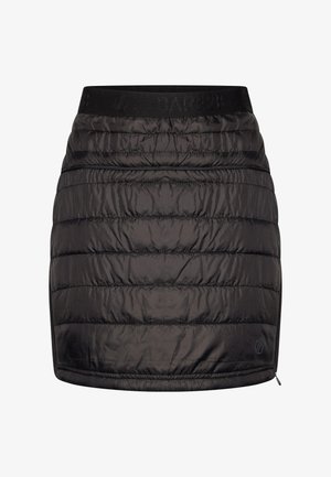 Schwarzer gepolsterter Rock mit gestepptem Design, elastischem Taillenbund und seitlichem Reißverschluss. Hergestellt aus leichtem, wasserabweisendem Material.