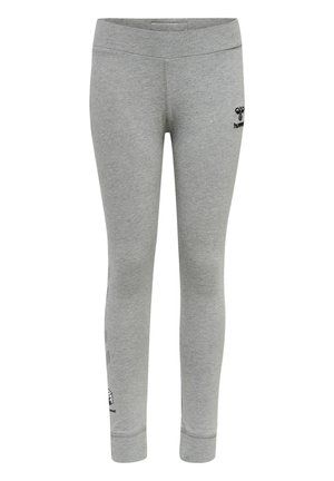 Szare legginsy bawełniane o dopasowanym kroju, elastycznym pasku w talii i nadrukowanym logo. Charakteryzują się gładką fakturą i zwężającymi się mankietami na kostkach.
