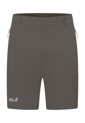 Herrenshorts in dunkelgrau, aus leichtem Stoff gefertigt. Verfügt über zwei Reißverschlusstaschen und ein Logo am linken Bein. Flaches Vorderteil.