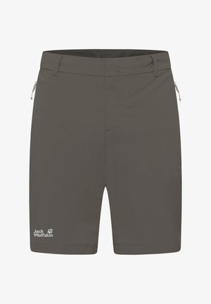 Herrenshorts in dunkelgrau, aus leichtem Stoff gefertigt. Verfügt über zwei Reißverschlusstaschen und ein Logo am linken Bein. Flaches Vorderteil.