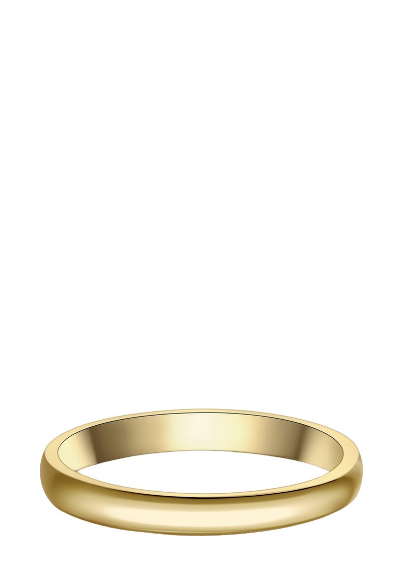 Gold ring featuring a smooth, round band with a polished finish. Design is minimalistic with a uniform thickness and no embellishments.