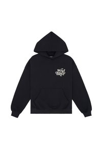 Czarna, bawełniana bluza z kapturem. Posiada przednią kieszeń oraz biały napis "Wrfst Bhvr" z lewej strony. Klasyczny krój z ściągaczami przy rękawach.