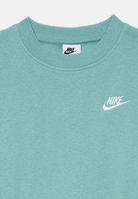 Svetlo zeleni pulover z rebrastim okroglim izrezom in belim logotipom Nike, izvezenim na zgornji levi strani prsnega koša. Mehka mešanica bombaža.