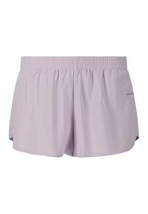 Shorts de sport violet clair avec taille élastique, tissu respirant et petit logo de la marque sur le côté droit.
