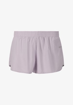 Shorts de sport violet clair avec taille élastique, tissu respirant et petit logo de la marque sur le côté droit.