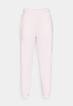 Pantalons de survêtement rose clair avec une taille élastique à cordon de serrage, poches latérales et poignets élastiqués. Fabriqués en tissu doux et extensible.