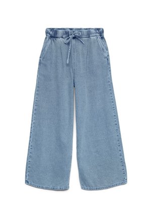 Světle modré džíny s širokými nohavicemi, elastickým pasem a stahovací šňůrkou, s bočními kapsami.