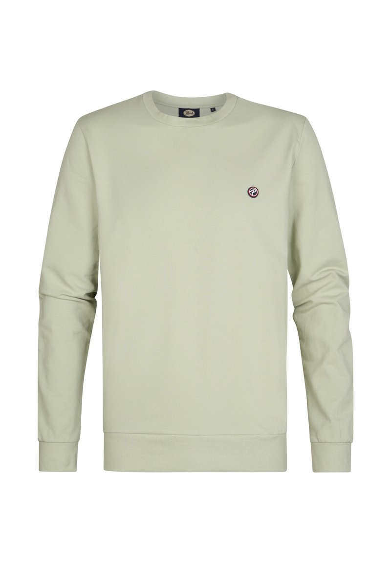 Lichtgroene crewneck sweatshirts van katoen met lange mouwen. Bevat een klein rond logo op de linker borst. Smooth textuur.
