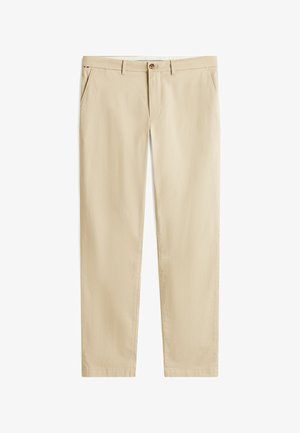 Beige Hose aus Baumwolle, mit geradem Schnitt, Fronttaschen, einem Knopfverschluss und einer subtilen Textur.