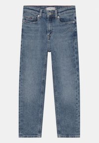 Lichtblauwe denim jeans met een rechte pasvorm, voorzien van een knoop- en ritssluiting, vijf zakken en subtiele versleten details.