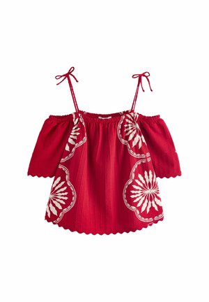 REGULAR FIT - STRAPPY BARDOT SHORT SLEEVE - Blouse - red white print