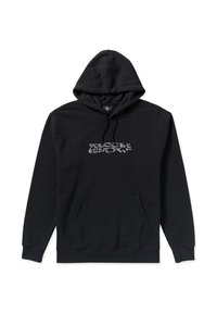 Hoodie noir avec une poche avant et une capuche à cordon, ornée d'un logo Volcom Snow blanc centré sur la poitrine, fabriqué en tissu doux.