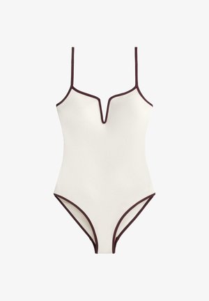 OYSHO, V-NECK CONTRAST TRIM - Swimsuit - white