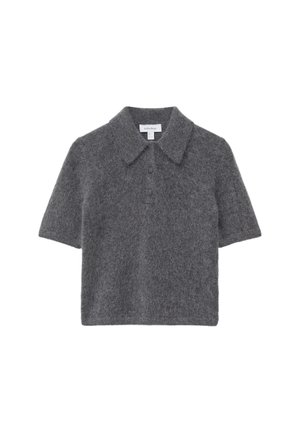 Kurzarm-Polohemd aus weicher grauer Wolle, mit klassischem Kragen, dreiknöpfiger Blende und lässiger, kastiger Passform.