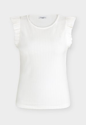 Λευκό ριμπ τοπ χωρίς μανίκια με στρογγυλή λαιμόκοψη και βολάν στους ώμους, με ετικέτα Marc O’Polo Denim.