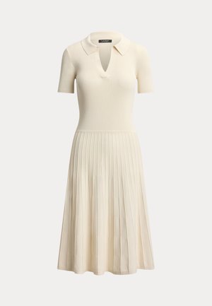 Lauren Ralph Lauren, RIB KNIT SHORT SLEEVE SWEATER DRESS - Pulóverruha - mascarpone cream