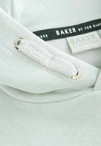 Felpa di cotone verde chiaro con cappuccio, dotata di un cordino intrecciato con occhiello in metallo argentato e un'etichetta nera con la scritta "BAKER by TED BAKER."