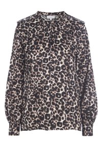 Blouse à manches longues en tissu léger avec un motif léopard. Dotée d'un col rond et de fronces aux épaules.