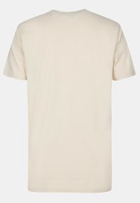 Béžové bavlněné tričko s krátkým rukávem a kulatým výstřihem. Má hladkou strukturu a jednoduchý, nezdobený design.