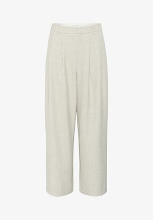 Licht beige linnen broeken met een wijde pijpdesign, voorplooien en ceintuurlussen, met een zachte textuur en een op maat gemaakte uitstraling.