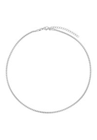 Collana in argento con design attorcigliato, dotata di chiusura e catena di estensione per una lunghezza regolabile. Texture liscia e finitura lucida.