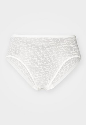 White lace briefs featuring a geometric pattern, elastic waistband, and a seamless design, offering a lightweight and breathable textile.