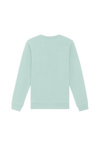 Sweatshirt vert menthe à manches longues, col rond et poignets côtelés. Texture douce et design uni, sans motifs ni accents visibles.