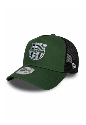 Grün-schwarze verstellbare Baseballkappe mit FCB Sportteam-Logo vorne und Netzeinsätzen hinten.