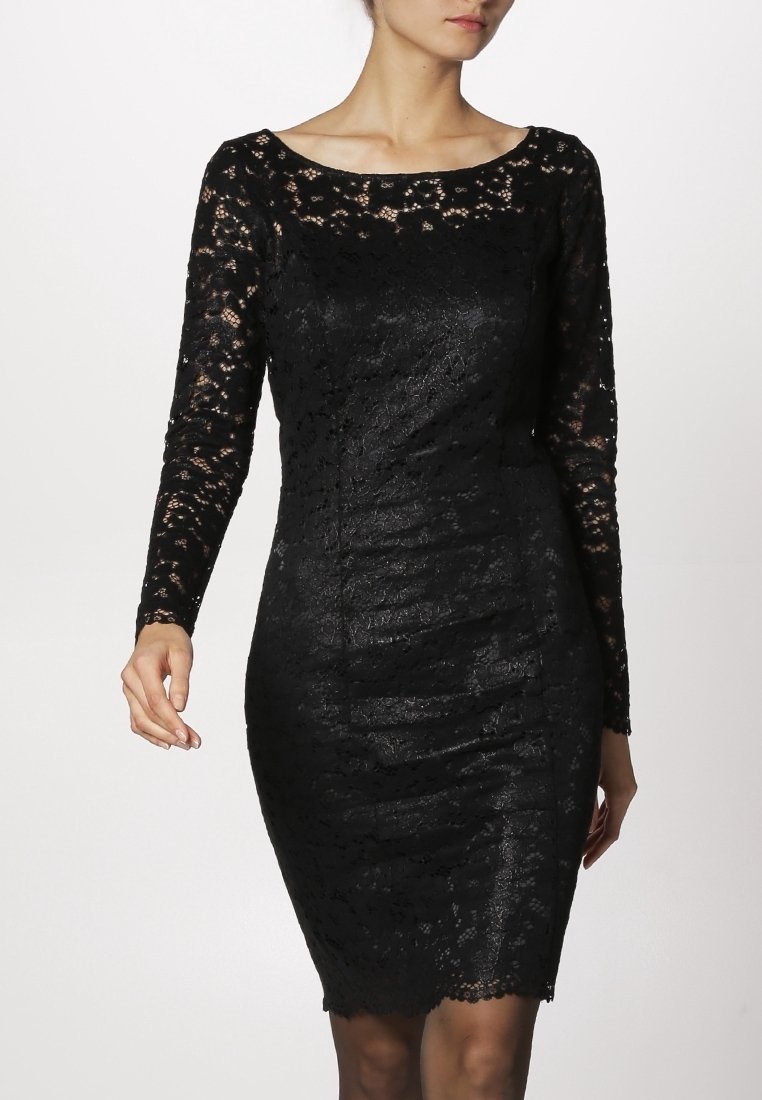 marciano black lace dress BY GUESS Day - Category_TIKTOK Women's Midi Dresses For Color:Black + White The draping at the