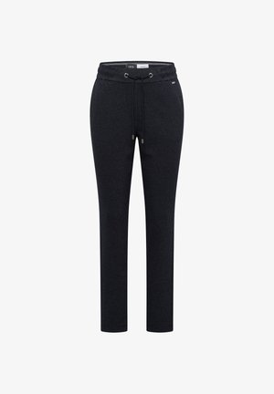 Dunkelgraue Jogginghose aus weichem Stoff mit elastischem Bund, Tunnelzug und geraden Beinen. Dezentes Branding-Detail vorhanden.